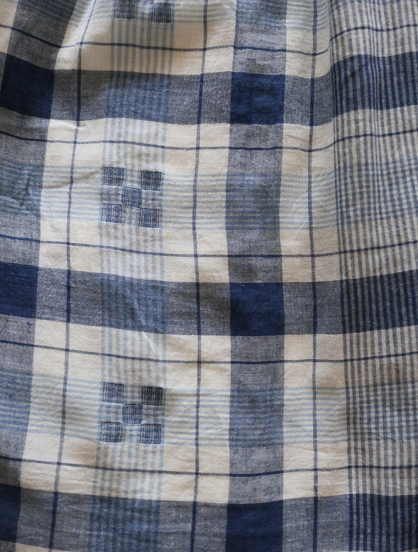 手織りジャムダニ綿の風纏うボリュームスカート【blue check】