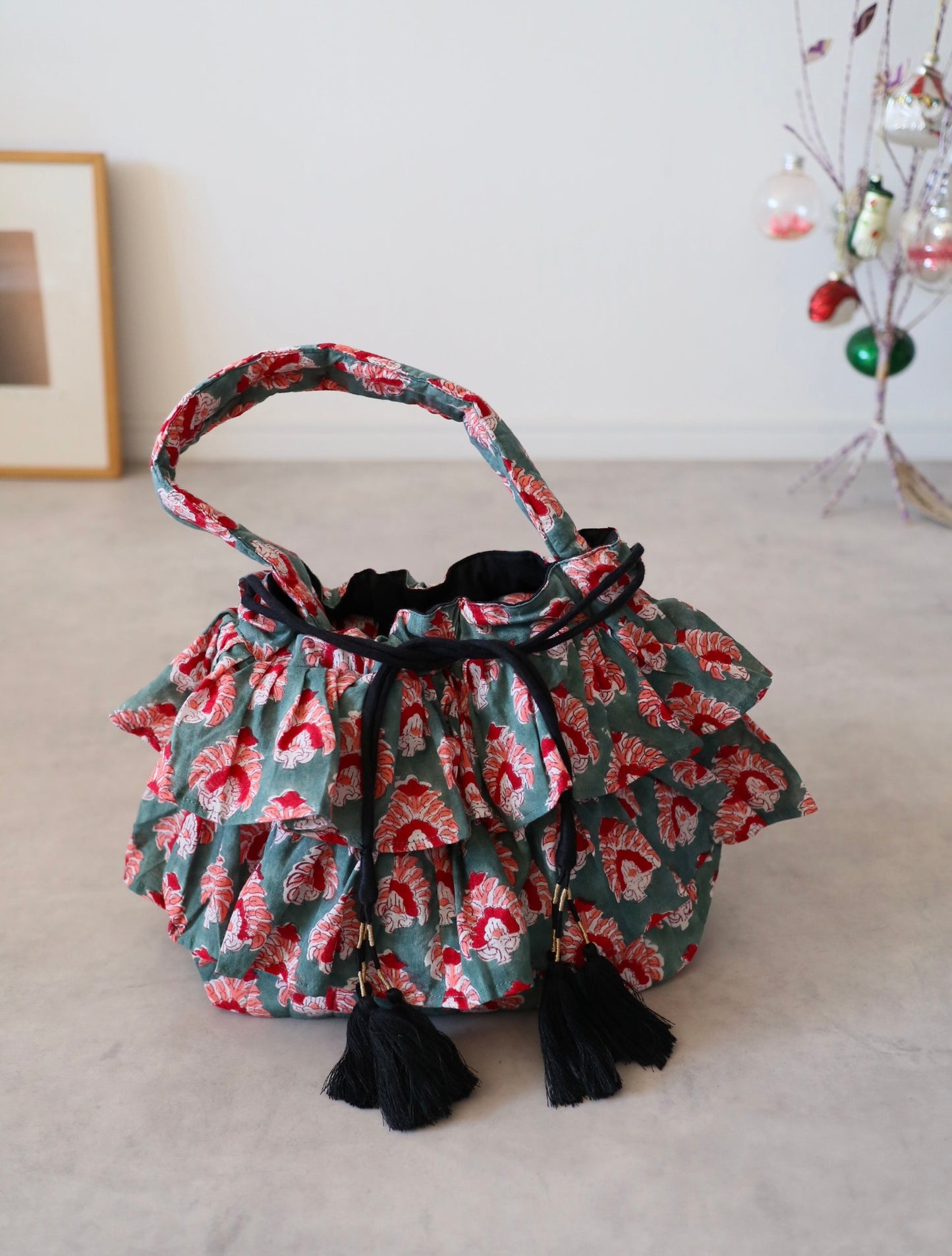 軽やかフリルの3wayキルトbag【green】