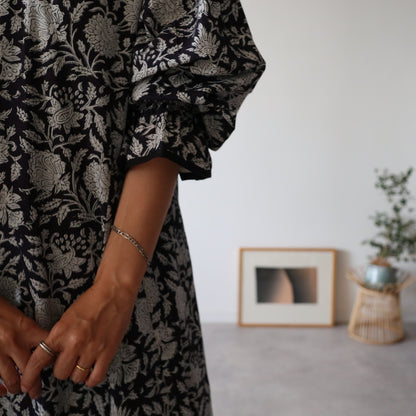 block print dress【deep navy】