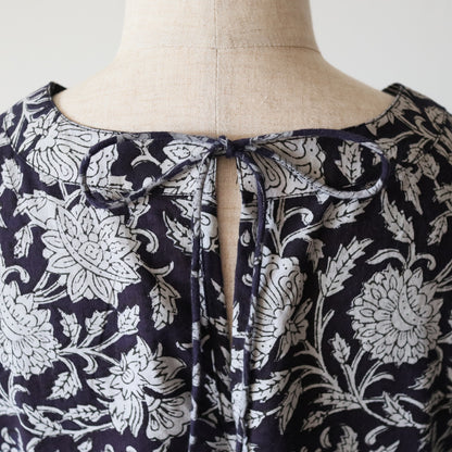 block print dress【deep navy】