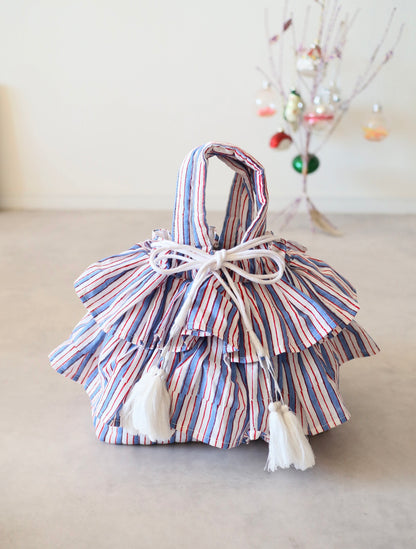 軽やかフリルの3wayキルトbag【blue stripe】