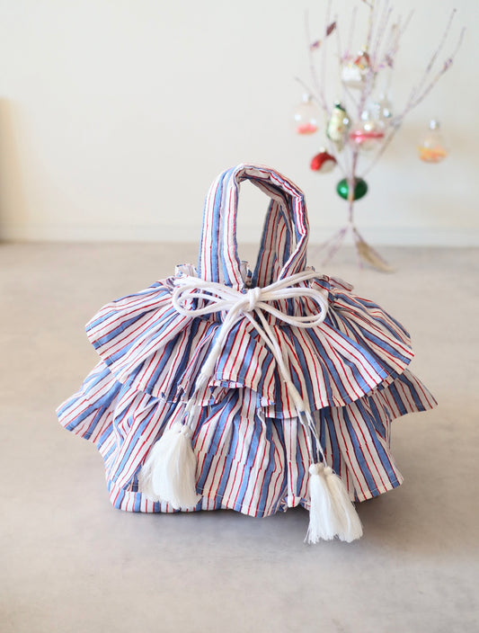 軽やかフリルの3wayキルトbag【blue stripe】