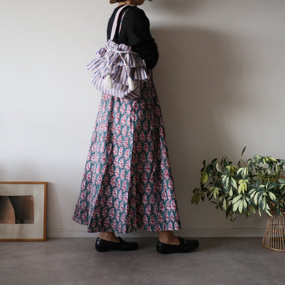 軽やかフリルの3wayキルトbag【blue stripe】