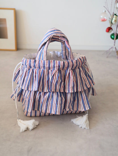 軽やかフリルの3wayキルトbag【blue stripe】