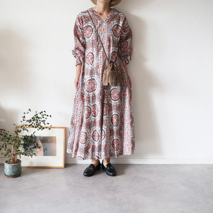 《受注》すっきりシルエットの裾揺れフレアワンピース【traditional orange】