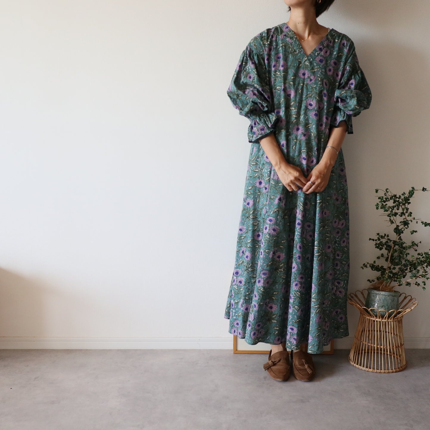 block print dress【green】