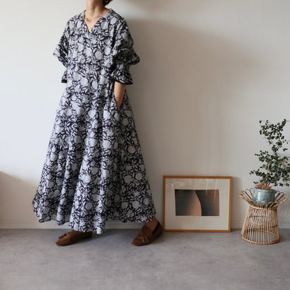 block print dress【deep navy】