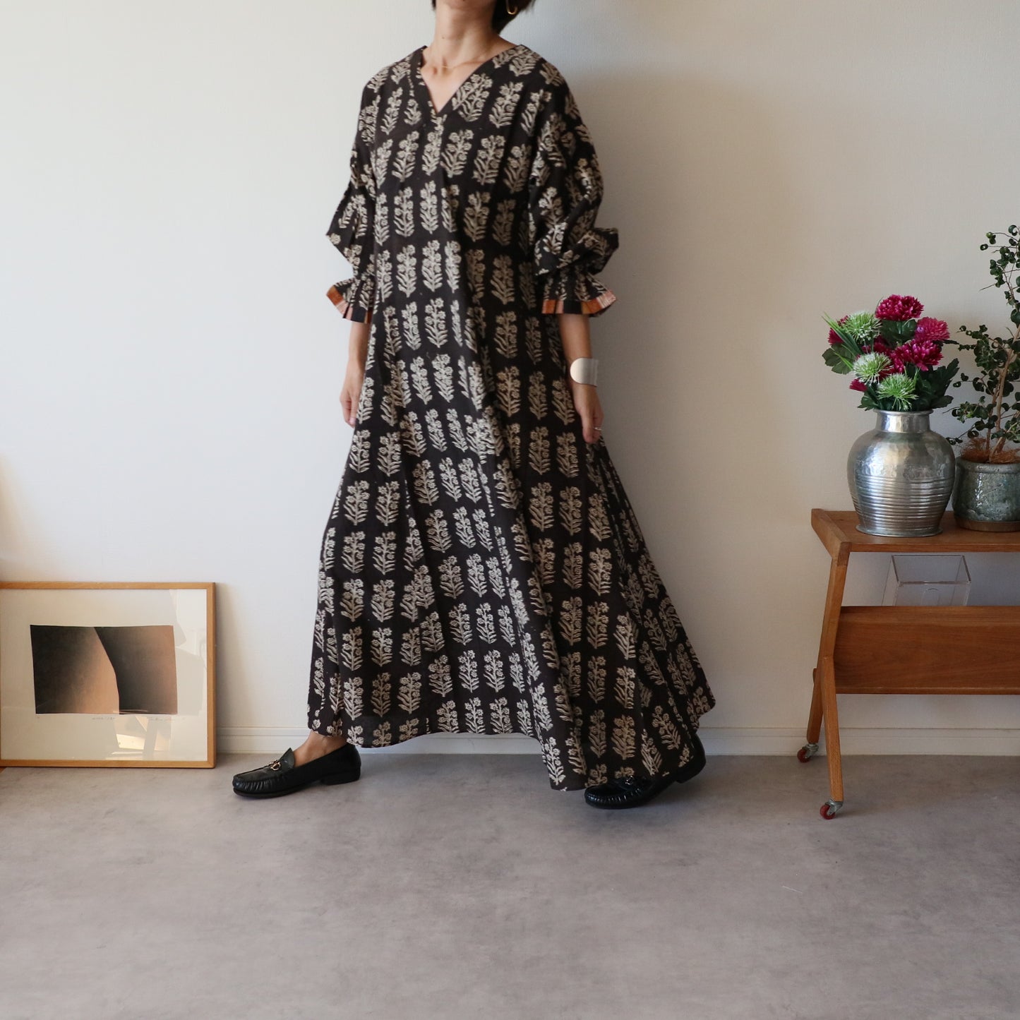 block print dress【ink black】