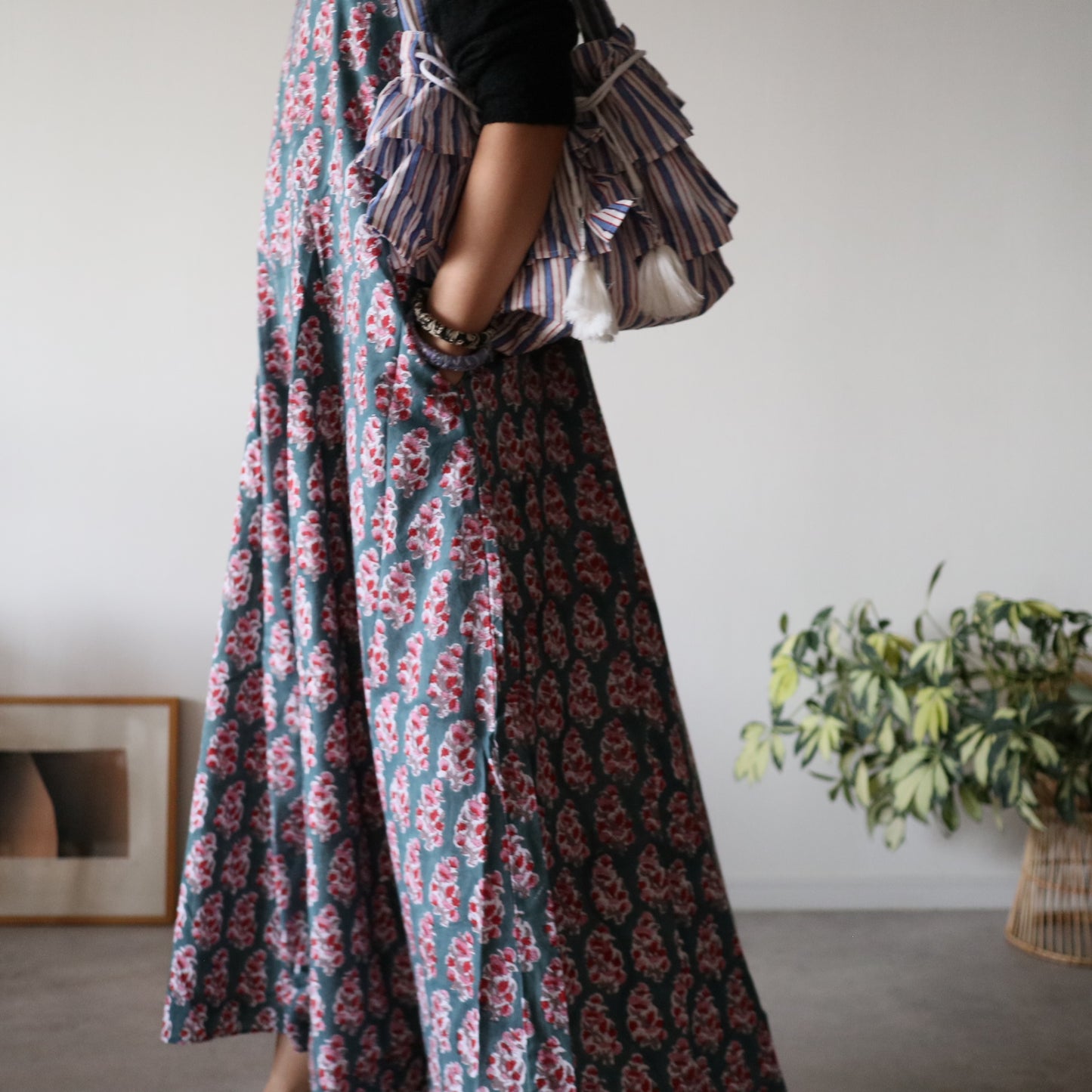 軽やかフリルの3wayキルトbag【blue stripe】