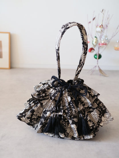 軽やかフリルの3wayキルトbag【black】