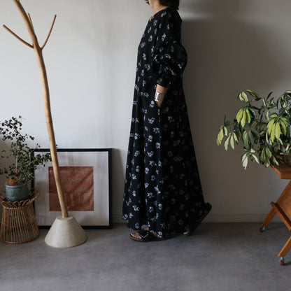 block print dress【black】