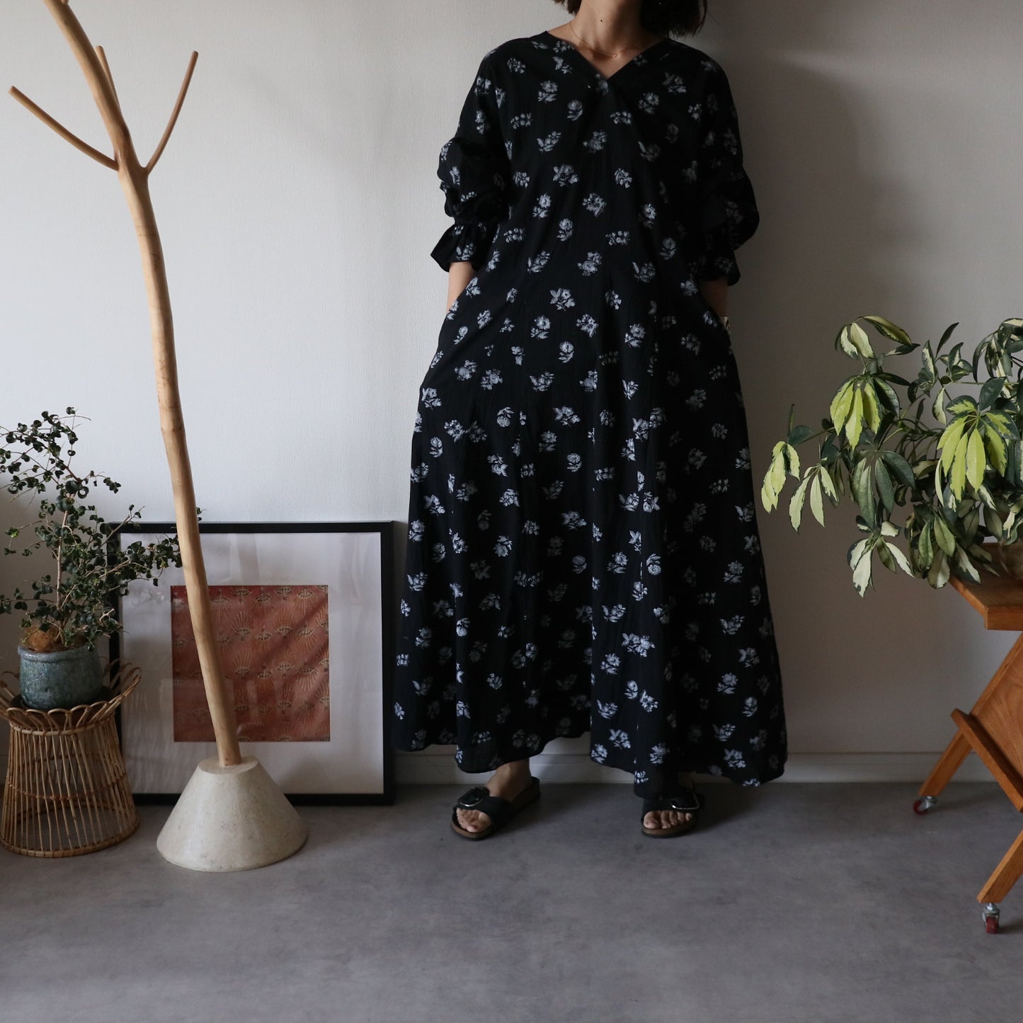 block print dress【black】