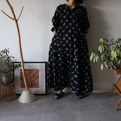 block print dress【black】