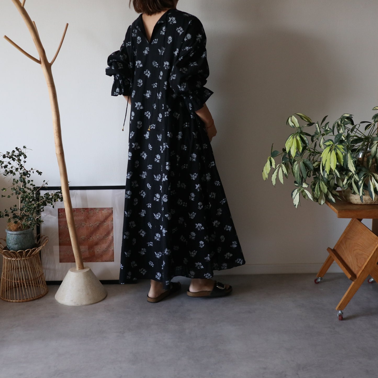 block print dress【black】