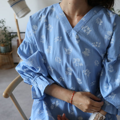 《basic size》すっきりシルエットの裾揺れフレアワンピース【blue】