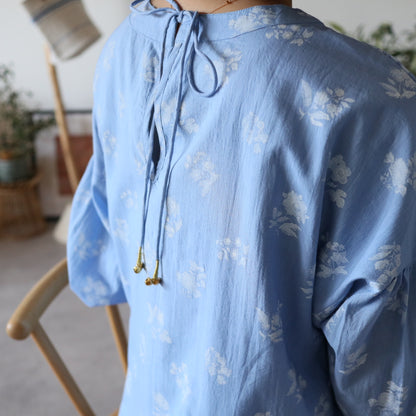 《basic size》すっきりシルエットの裾揺れフレアワンピース【blue】