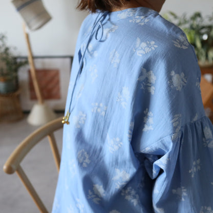 《basic size》すっきりシルエットの裾揺れフレアワンピース【blue】